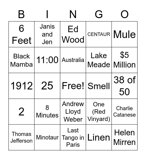 Untitled Bingo Card