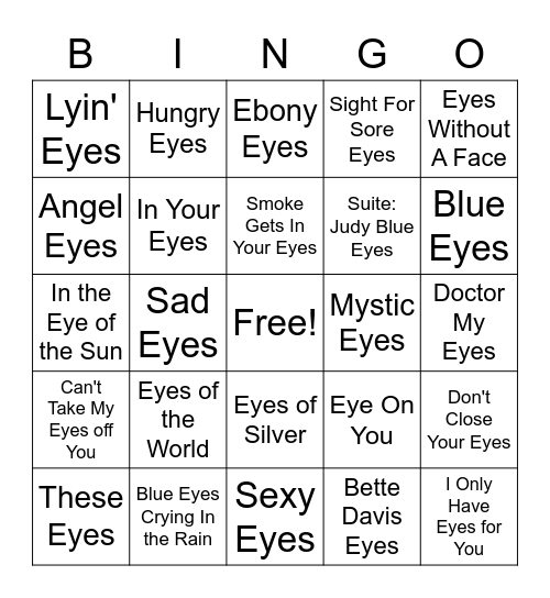 "EYES" Bingo Card