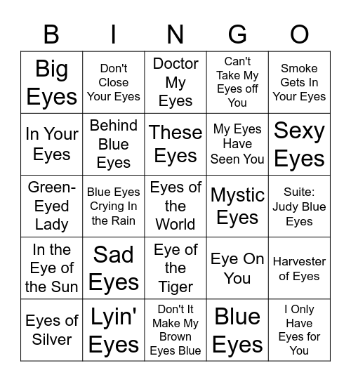 "EYES" Bingo Card