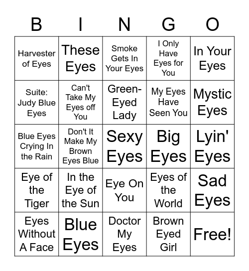 Bingo "EYES" Bingo Card