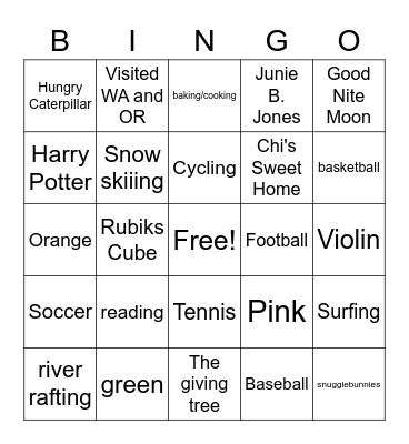Crandiggity5.2 Bingo Card