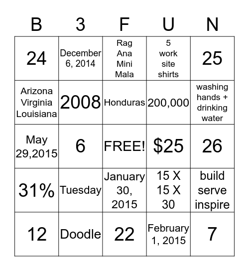 B3 Bingo Card