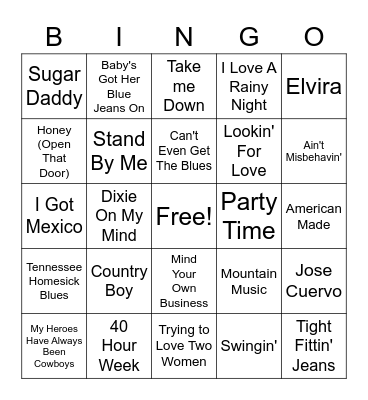 80's Country Music #1 Hits Bingo Card