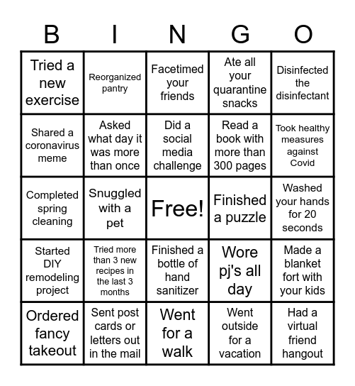 Hill Country Social Distancing Bingo Card