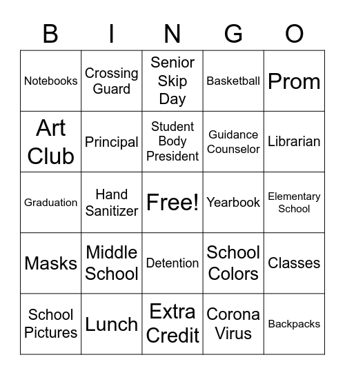 cRock Back2School! Bingo Card