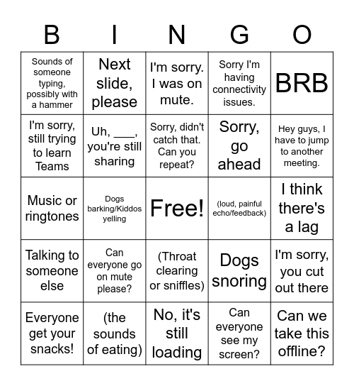 Things You Hear During Meetings Bingo Card