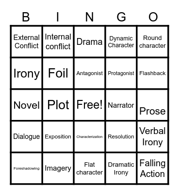 Literary Terms Bingo Card