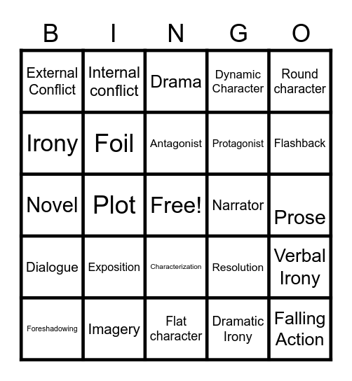 Literary Terms Bingo Card