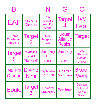 AKA Bingo Card