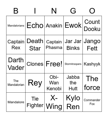 UWYO Star Wars Bingo Card