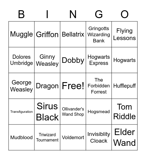 UWYO Harry Potter Bingo Card
