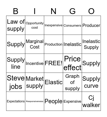 Supply Bingo Card