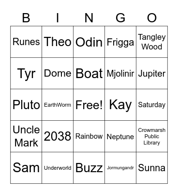 Secrets of Valhalla Bingo Card