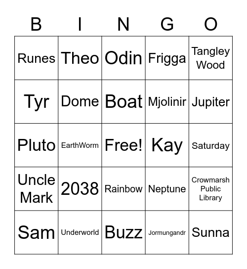 Secrets of Valhalla Bingo Card