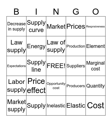 Supply Bingo Card