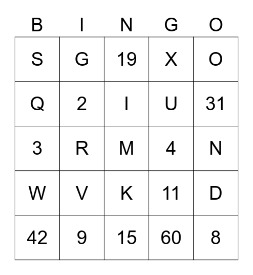 L'ALPHABET et les NOMBRES Bingo Card