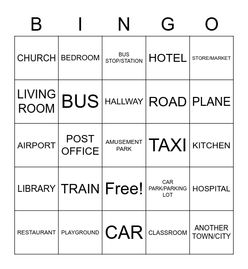 Location of Accidents and Difficulty Bingo Card