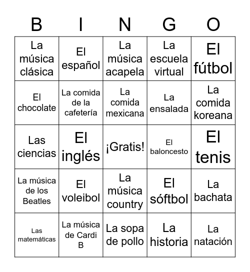 ¿Qué te gusta? Bingo Card