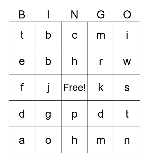 Letters Bingo Card