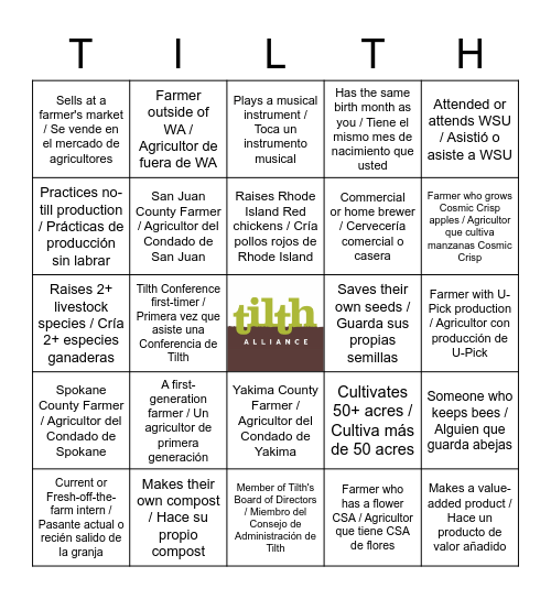 Tilth Conference Bingo! Bingo Card