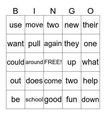 Sight Words 1 Bingo Card
