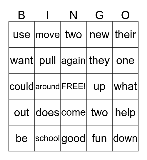 Sight Words 1 Bingo Card