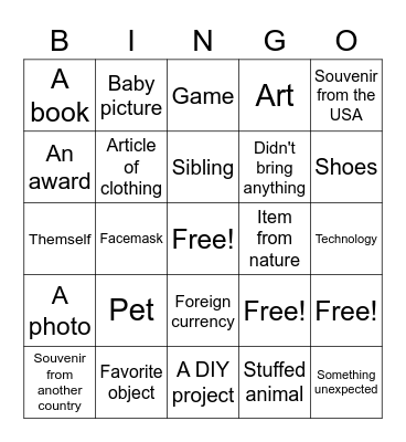 Show and Tell Bingo Card