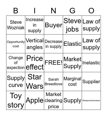 Supply  Bingo Card