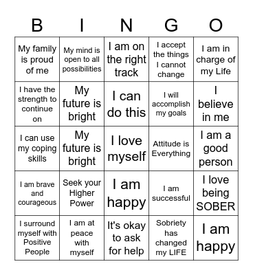 Positive Self-Talk Bingo III Bingo Card