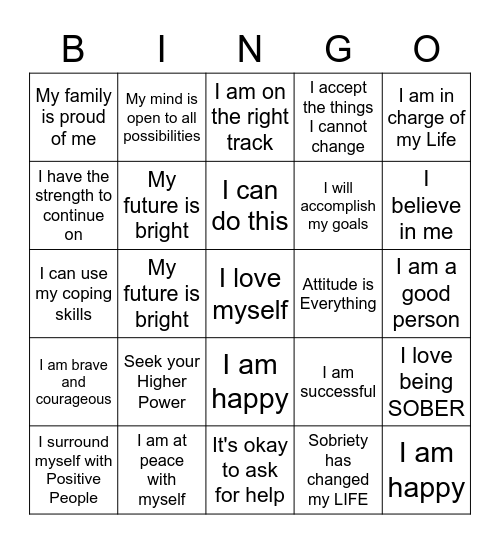 Positive Self-Talk Bingo III Bingo Card