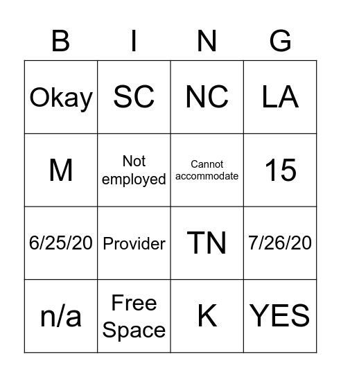 Avatar Bingo Card