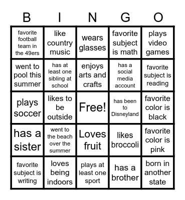 About Me BINGO! Bingo Card