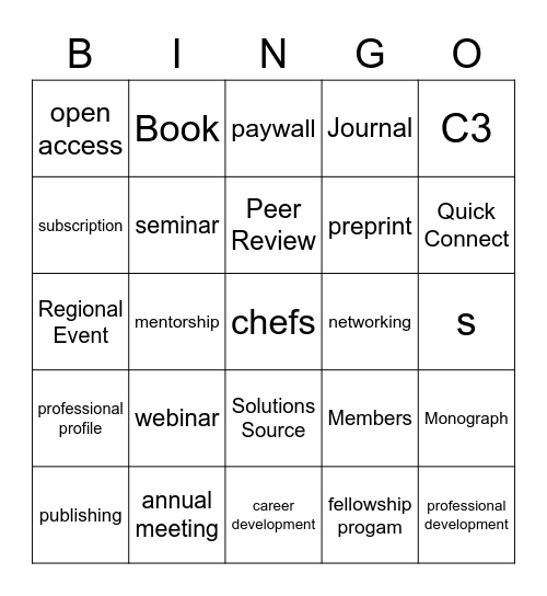 SSP Bingo Card