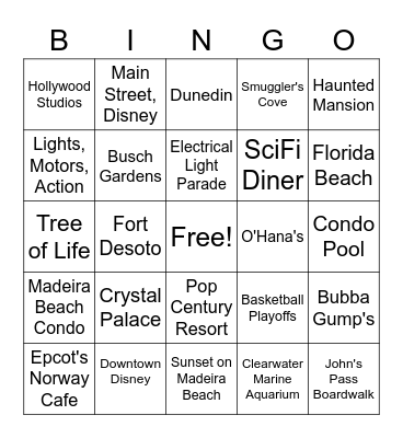 FAMILY VACATION Bingo Card