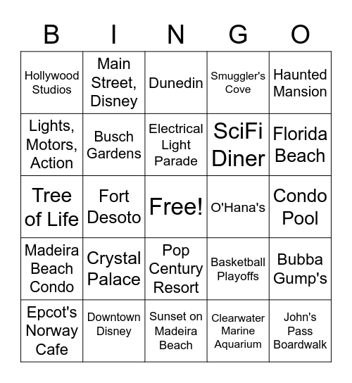 FAMILY VACATION Bingo Card