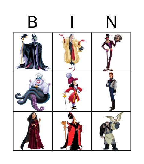 Disney's Villains Bingo Card