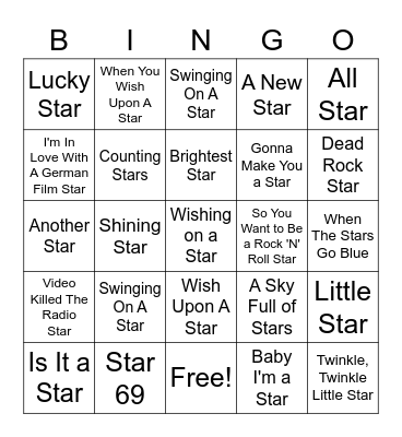 Songs With "Star" Bingo Card