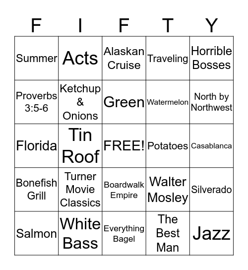 Fifty Good Time Bingo Card