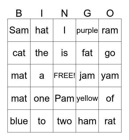 Word Bingo Card