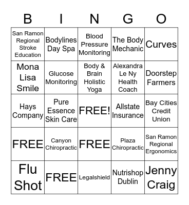 Employee Health & Wellness Fair  Bingo Card