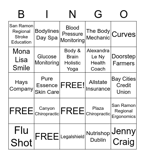 Employee Health & Wellness Fair  Bingo Card