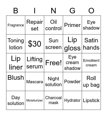 Mary Kay Bingo Card