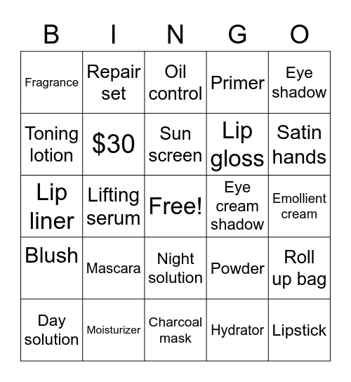 Mary Kay Bingo Card