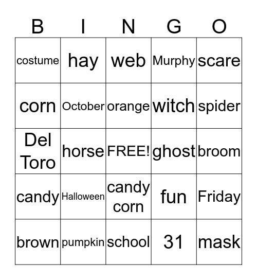 Orange and Black Bingo Card