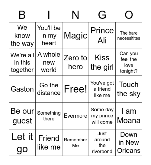 Song Bingo Card