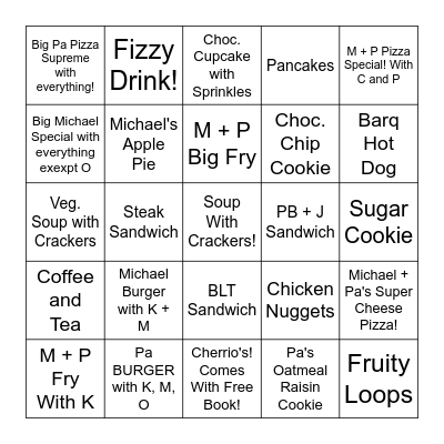 Michael + Pa's! Menu!! Bingo Card