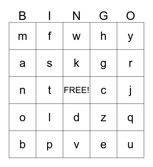 Alphabet Bingo Card Bingo Card