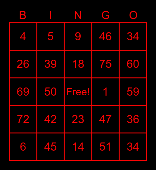 PAST PARTICIPLE BINGO Card