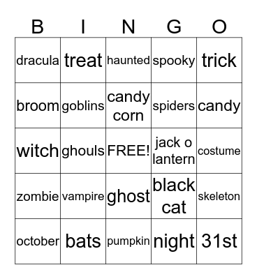 Halloween Bingo Card