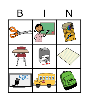 Back to School Bingo Card